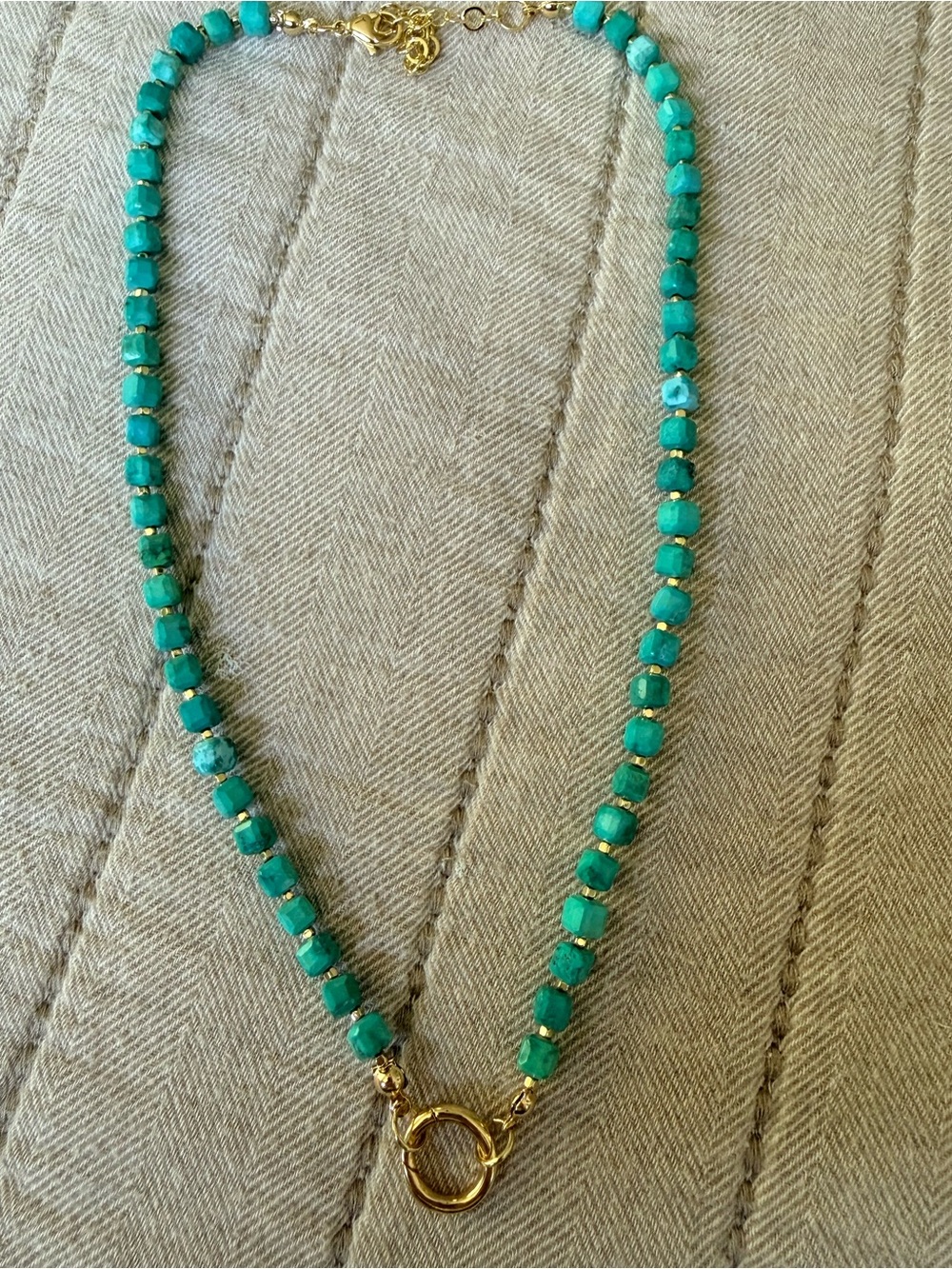 Gold Accent Turquoise Tone Beaded Necklace
